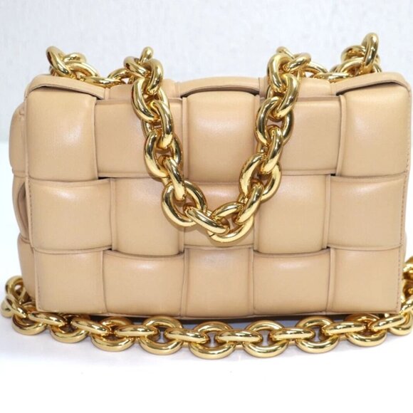 Bottega Veneta Chain Cassette Gold Strap Crossbody Porridge Leather - Picture 1 of 10